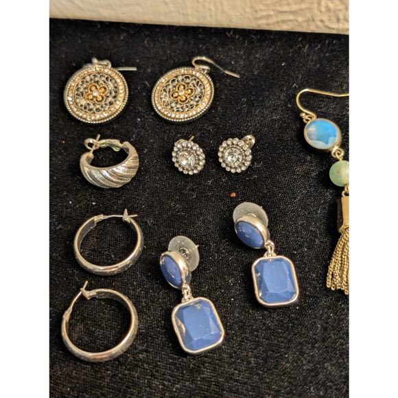 Lot of Nine Pair Silver Tone Pierced Earrings - Picture 3 of 6